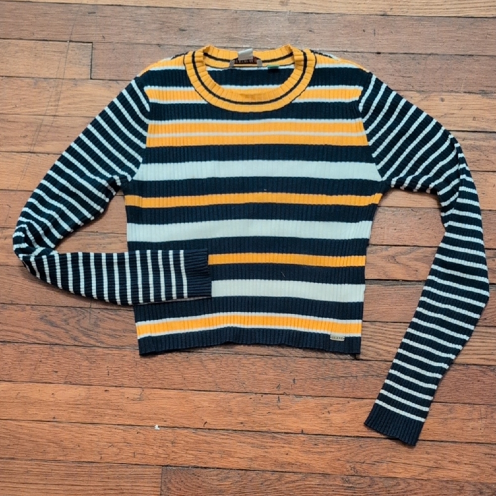 Guess Originals Navy and Yellow Striped Sweater